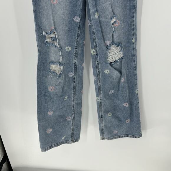 Tinseltown Floral-Peace-Print Wide-Leg Jeans deconstructed baggy festival size 1 - Picture 6 of 9